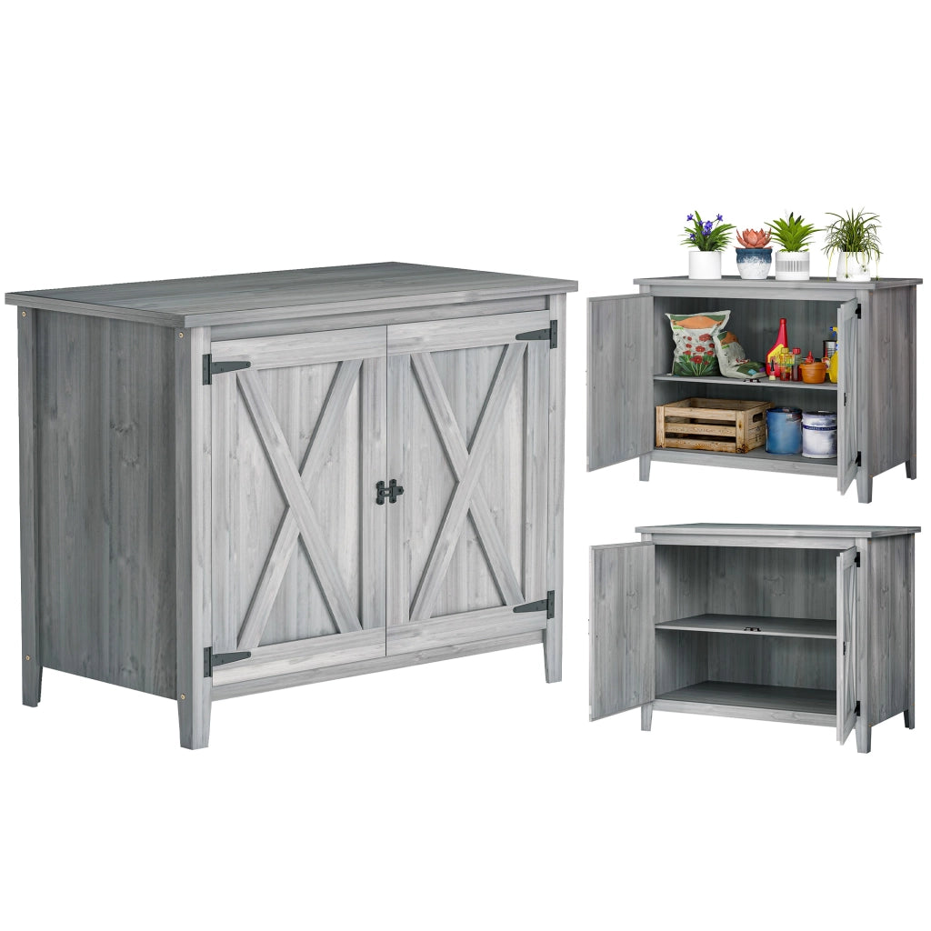 Armadio da giardino in legno con ripiani e doppie ante ¨C zephmum ¨C 110x60x88.5 cm grigio chiaro