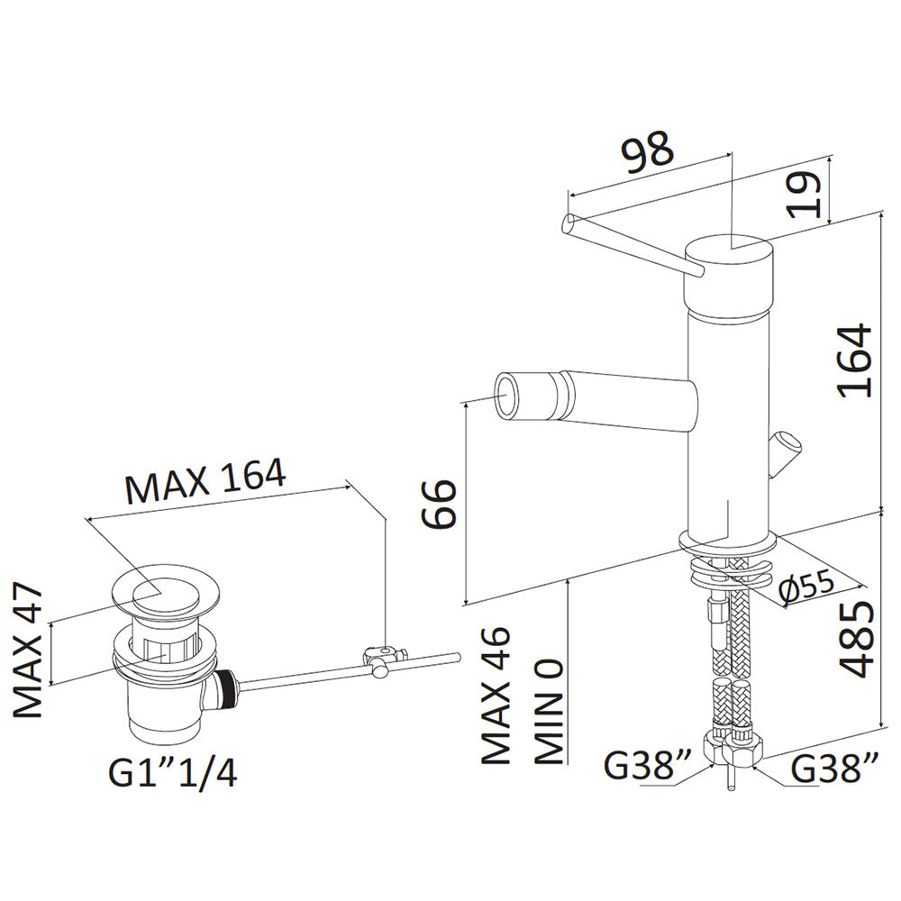 Rubinetto Miscelatore Monocomando Bidet in Ottone Mariani Hermes Cromato