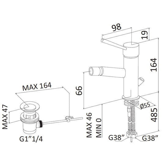 Rubinetto Miscelatore Monocomando Bidet in Ottone Mariani Hermes Cromato