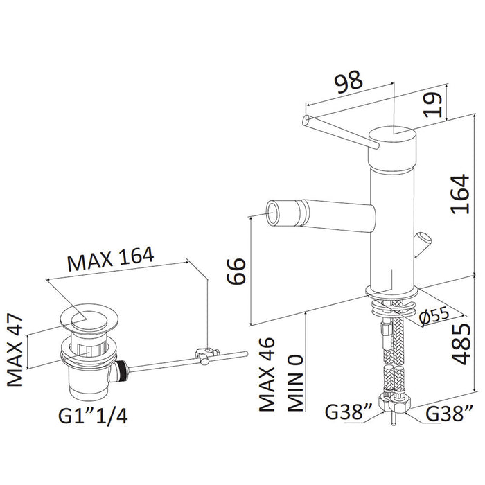 Rubinetto Miscelatore Monocomando Bidet in Ottone Mariani Hermes Cromato