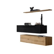 Set di mobili per soggiorno SWITCH SBII design, colore quercia Wotan e nero lucido.