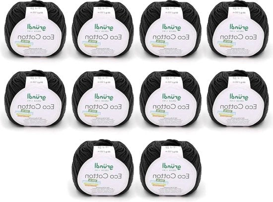 Filato di cotone organico - Nero - Filato ecolabile miscela lana cotone - 100% Cotone organico - 50 g/105 m - Dimensione ago 3.5 - 4.5 mm - Pacchetto di 10 x 50 g