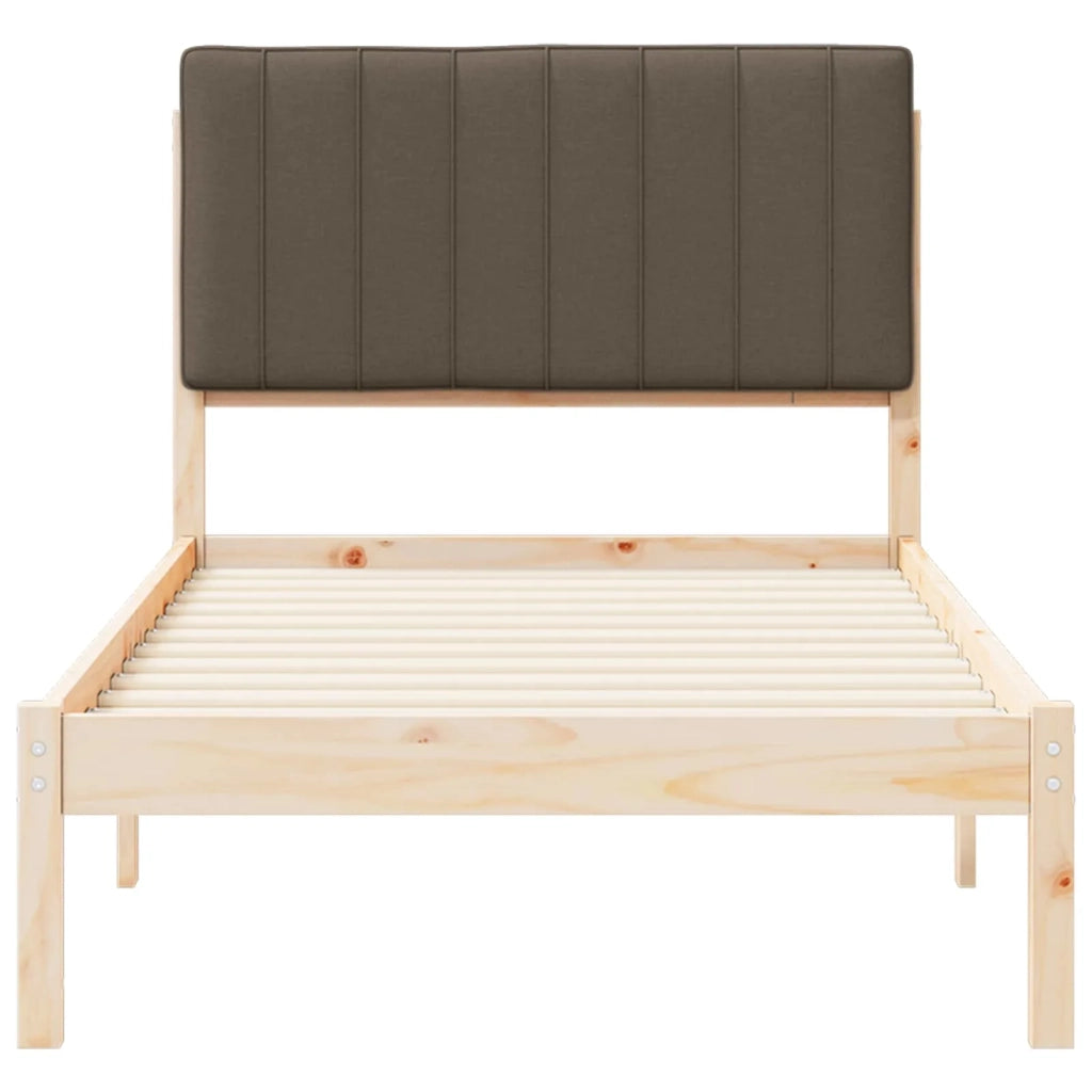 Letto con Testiera Rivestita Naturale e Taupe 90 x 200 cm