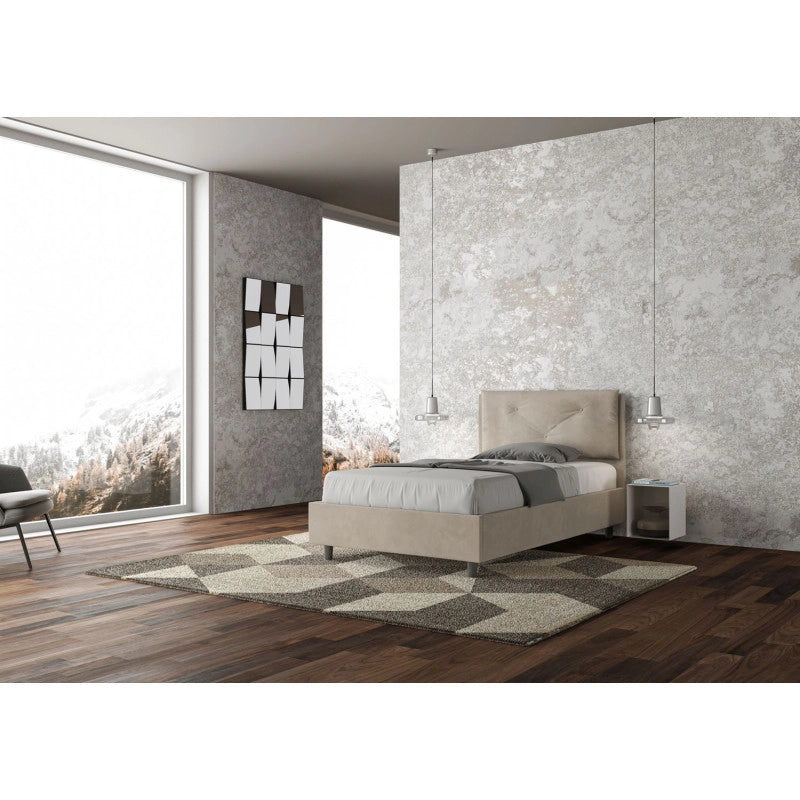 Letto imbottito Piazza e mezzo 110x190 cm Large - Con rete,Microfibra,Sabbia