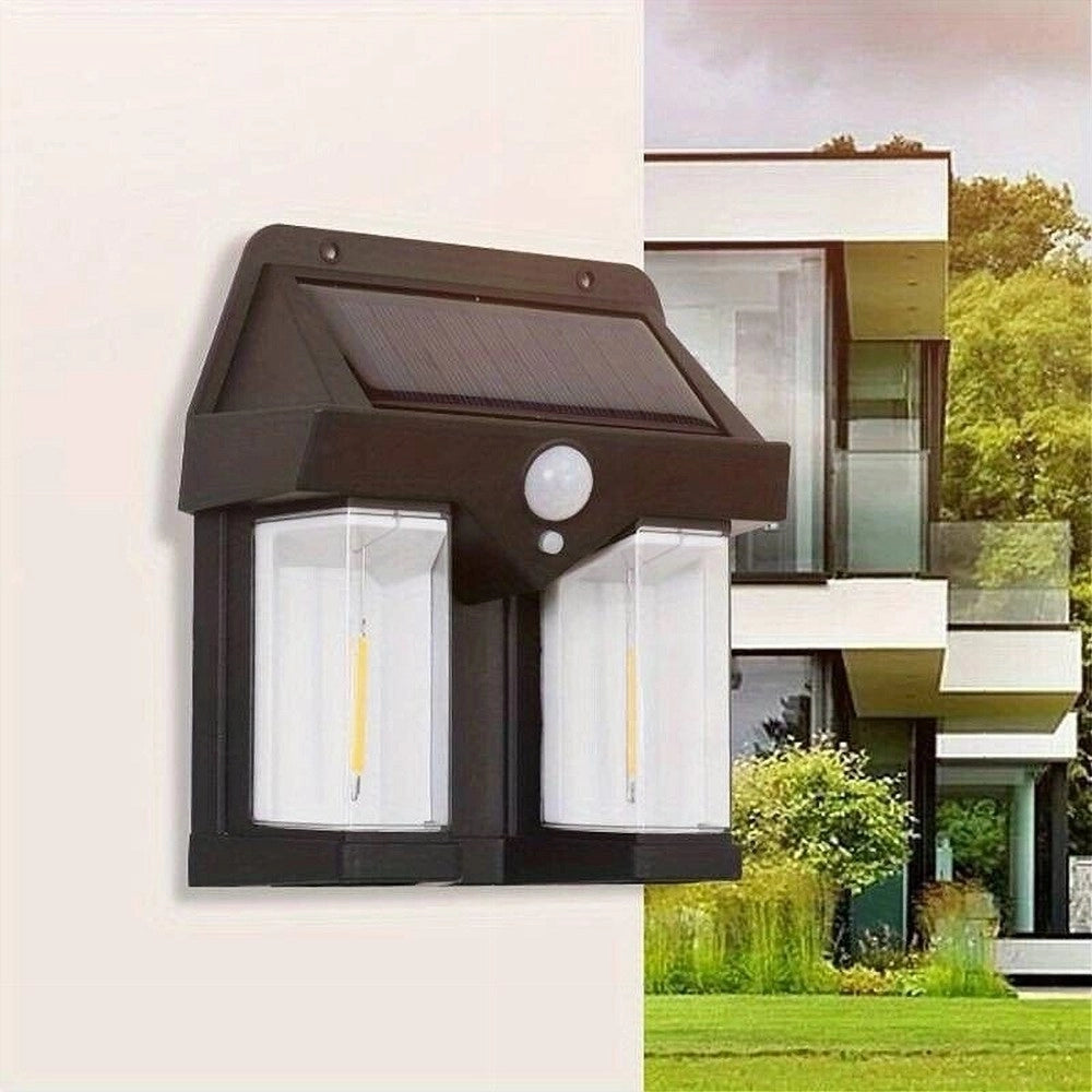 Trade Shop - Applique Doppia Lanterna Solare Led Tungsteno Sensore Movimento Ip65 Da Esterno -