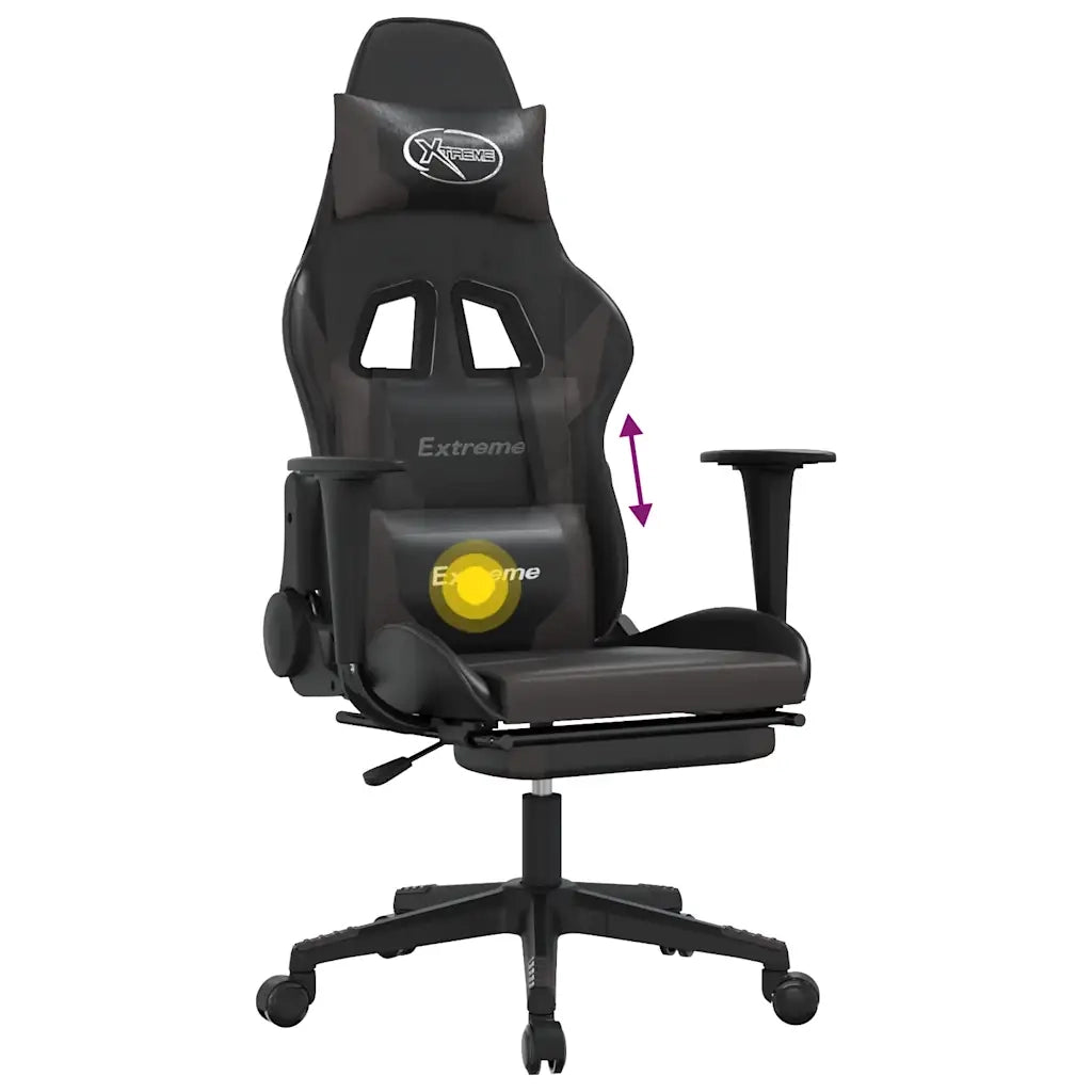Sedia da Gaming | Sedia da e-sports Massaggio Poggiapiedi Nero e Grigio Similpelle