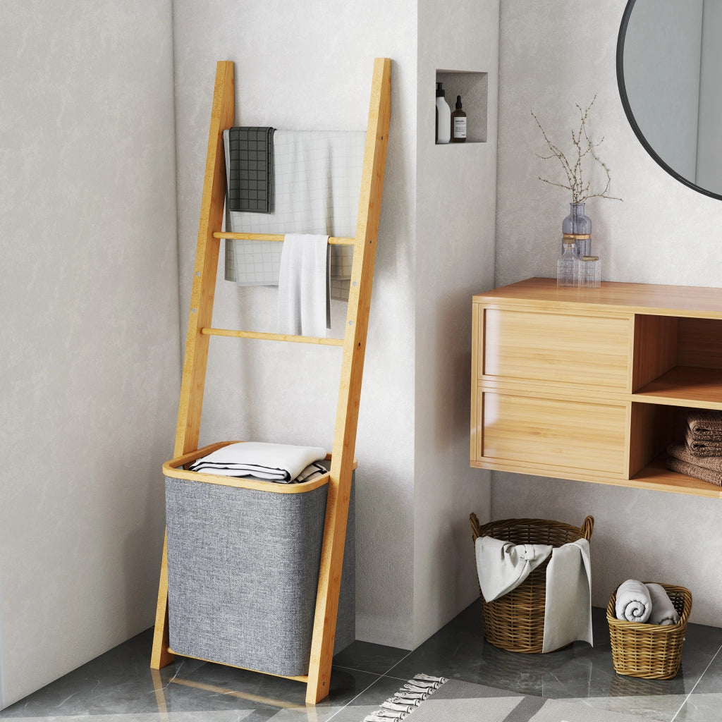 Scala Portasciugamani con Cestino ¨C zephmum ¨C Grigio Bamb¨´ 43x35x133 cm