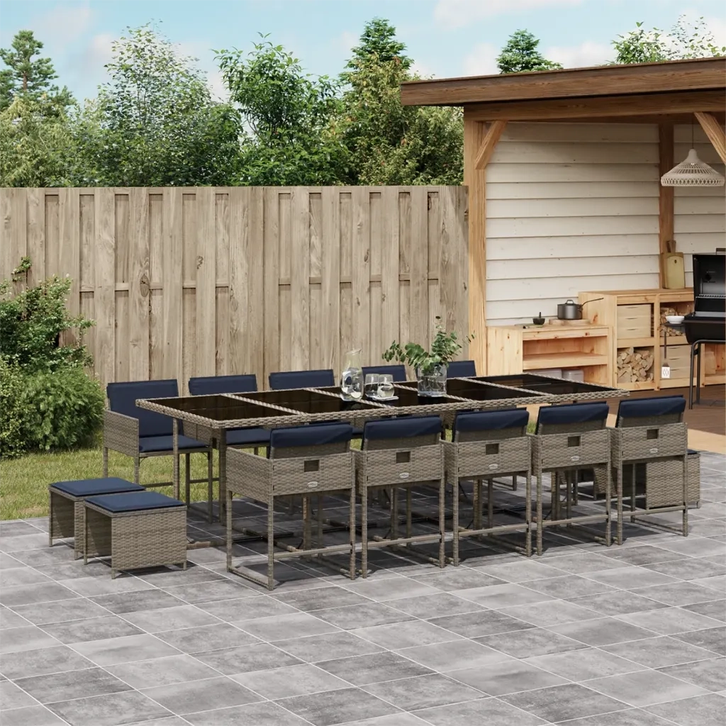 Set da pranzo da giardino da 15 pz con Cuscini in Polyrattan Grigio 3278124