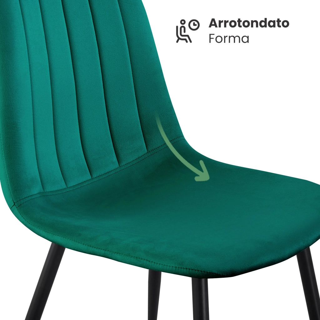 Set di 4 Sedie in velluto trapuntate LUMO Verde Bottiglia gambe nere
