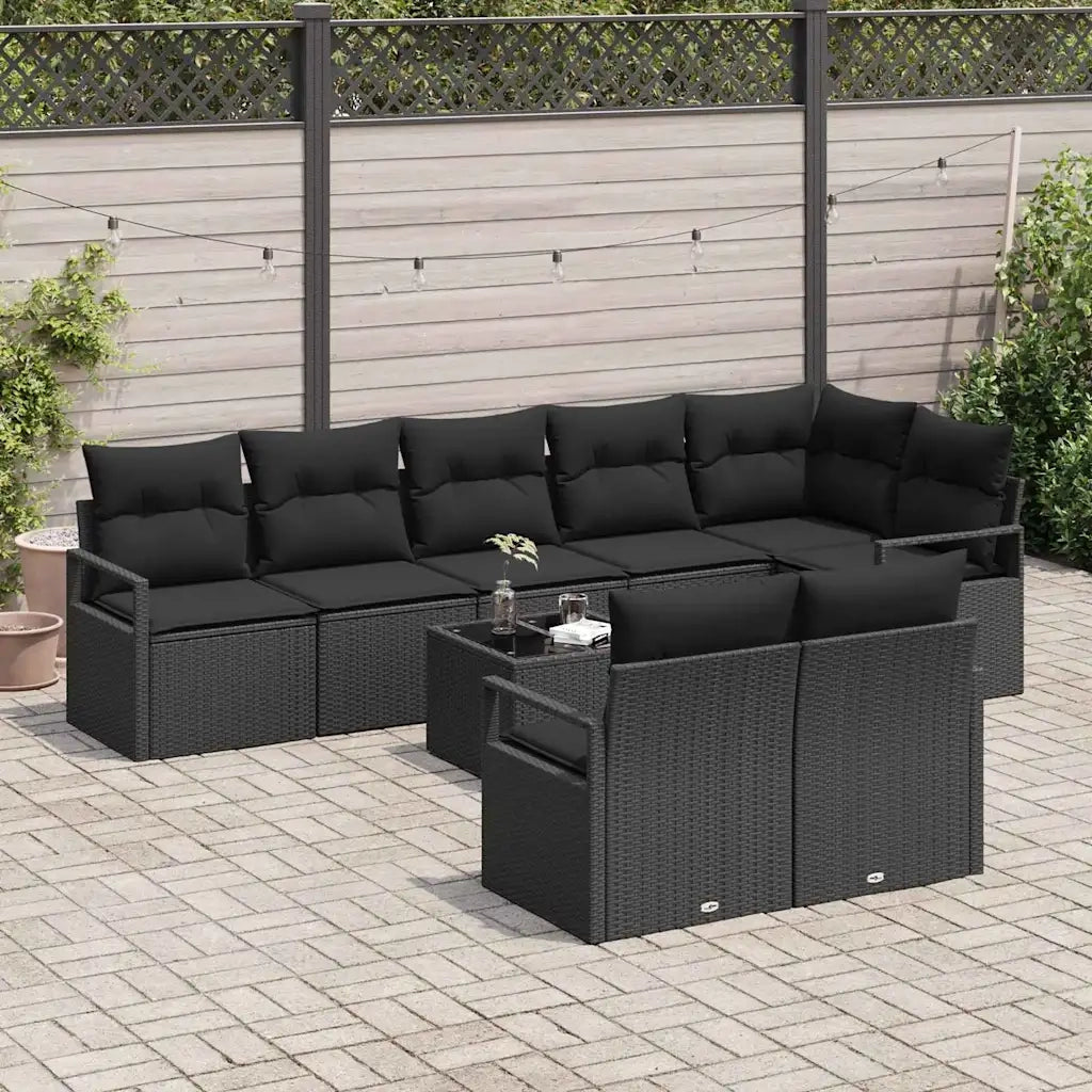 Set di divani con cuscino 9 pcs Nero polyrattan