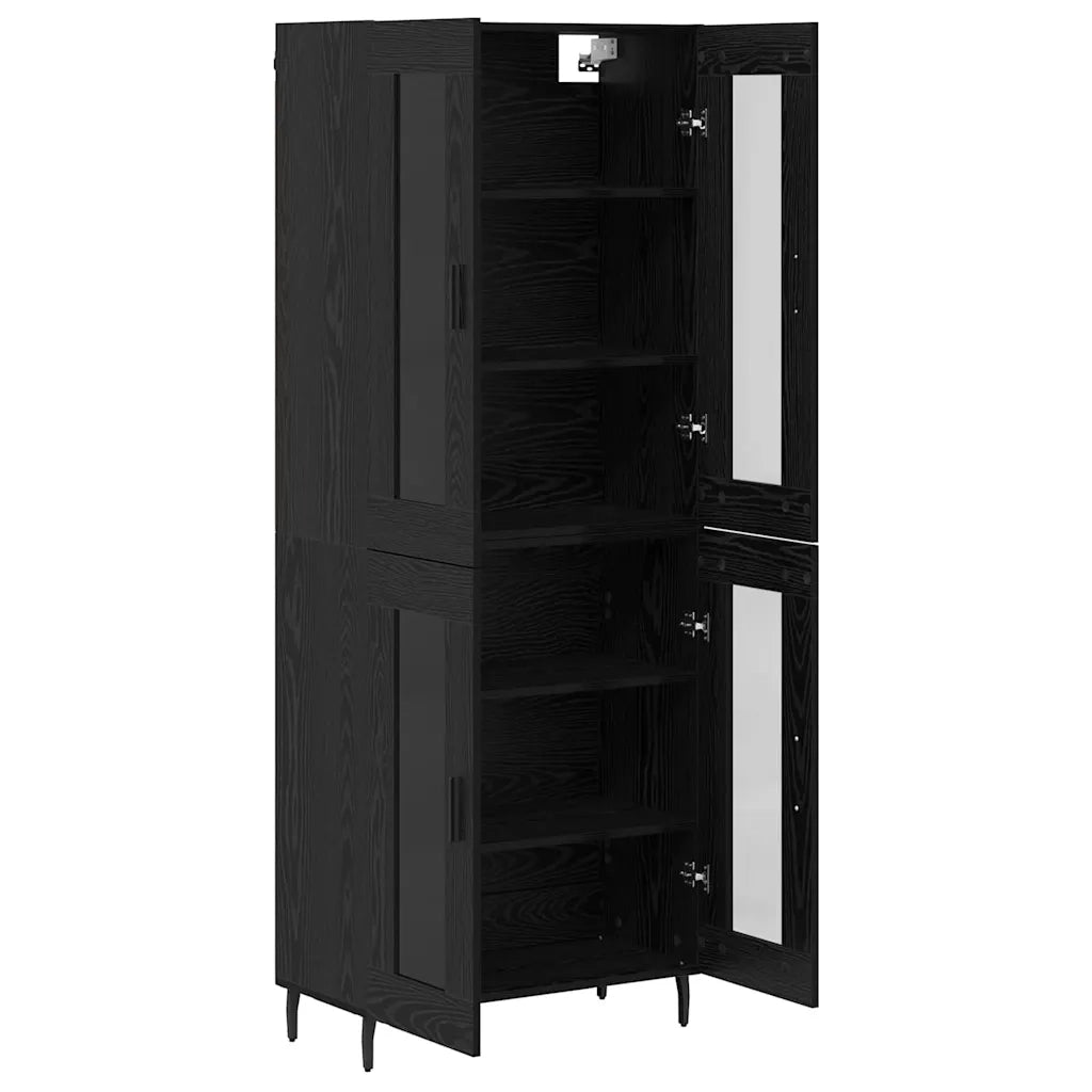 Credenza 2 pcs Rovere Nero Legno Stratificato e Vetro