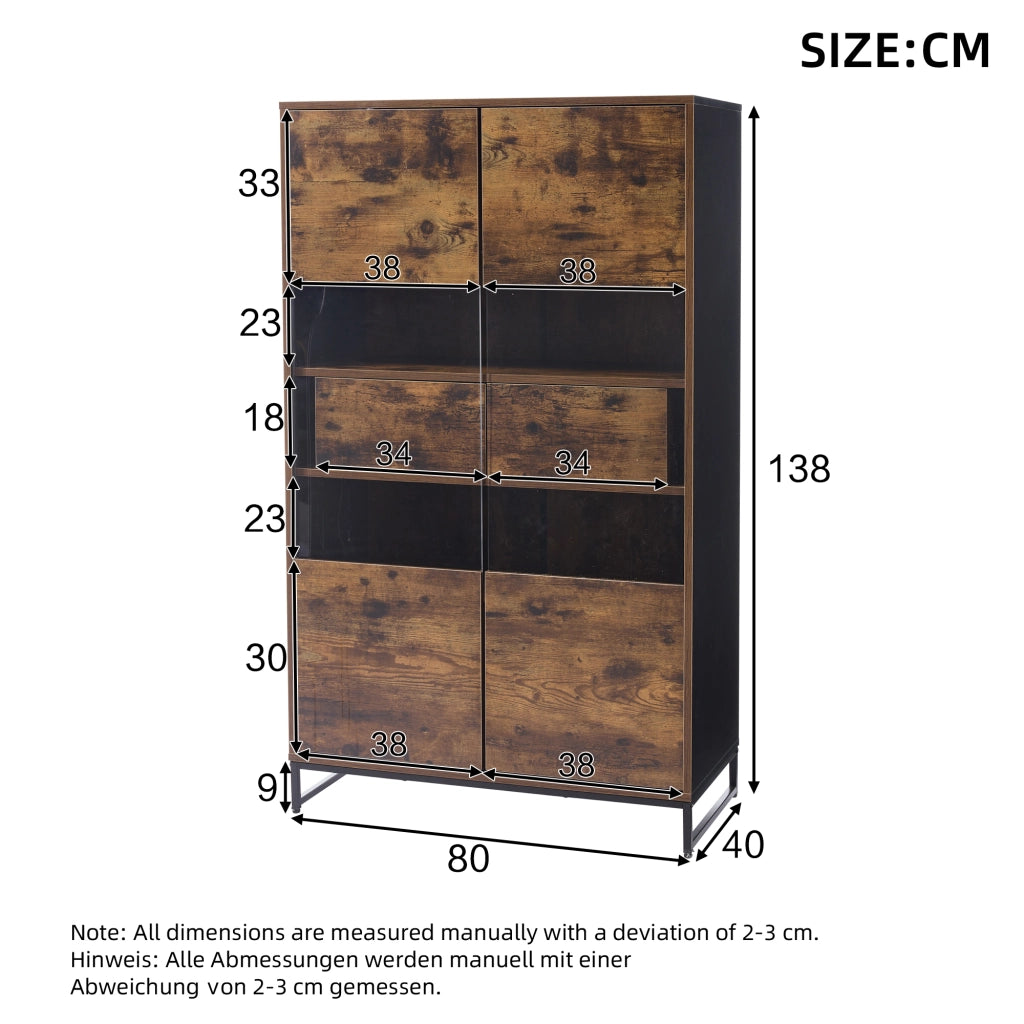 Vetrina con 2 Ante e 2 Cassetti e LED Bluetooth; 6 Vani; Stile Moderno Retr??; in MDF; Nero Effetto Legno; 80??40??138 cm