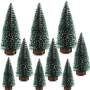 Set di Miniature di Natale a forma di Albero con 9 pezzi, con Asta di Abete con Effetto Neve, in Materiale Artificiale, Altezza 10/15/20 cm, con Base in Legno, Decorazione di Natale DIY