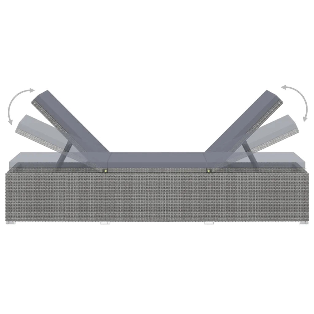 Lettino Prendisole | Sdraio da giardino | Lettino da sole con Cuscino in Polyrattan Grigio