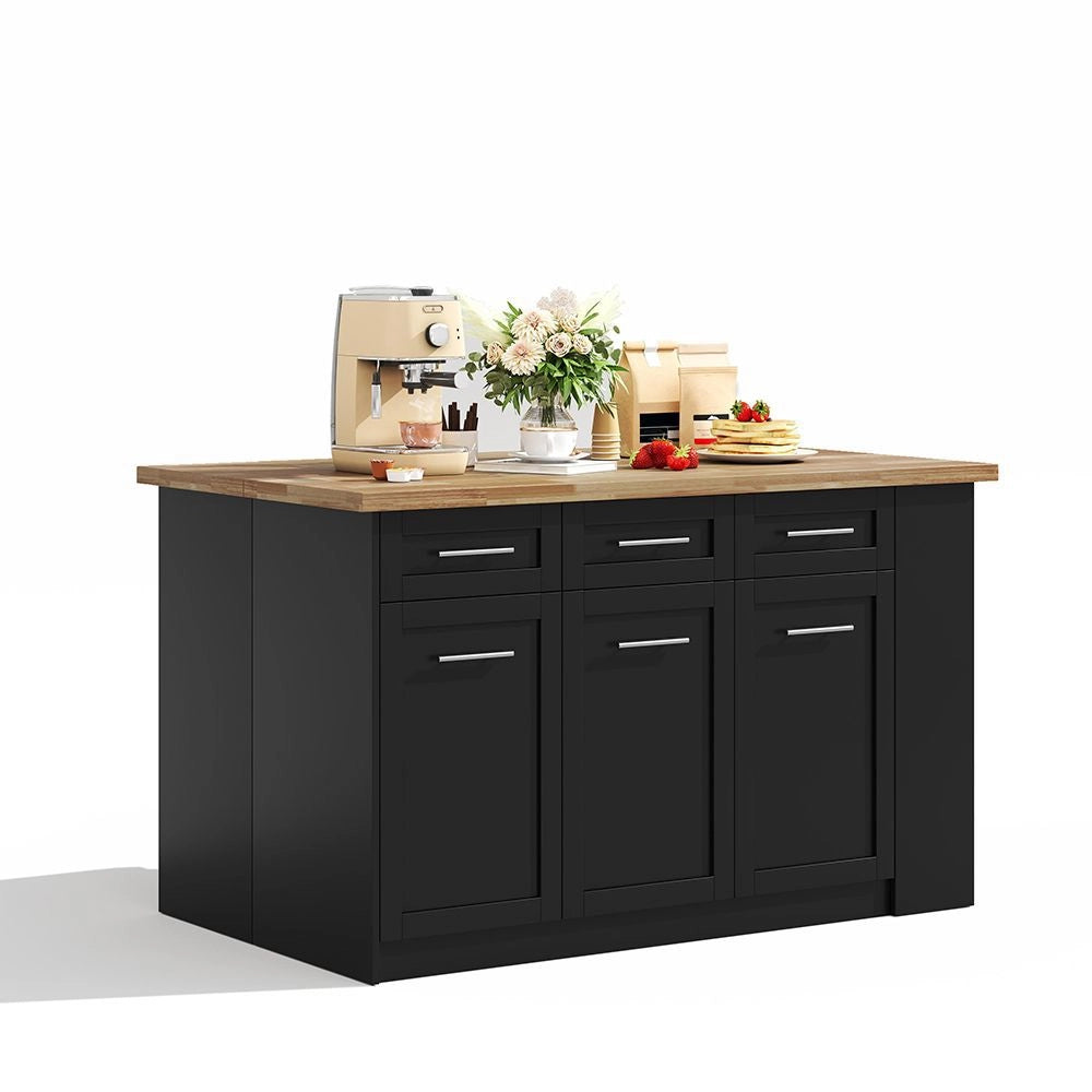 ?lot de cucina multifunzionale - Xylo - 150x96 cm - Nero - Tavola allungabile, piano laminato legno, armadi integrati