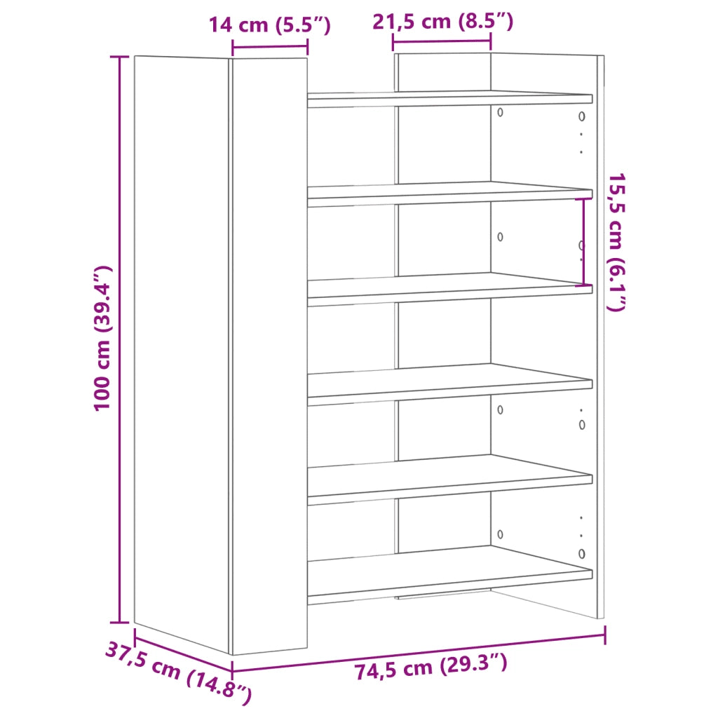 Scarpiera Grigio Sonoma 74,5x37,5x100 cm in Legno Multistrato 848435