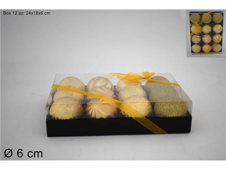 Set 12 Pezzi Palline di Albero di Natale in Box Oro 6 cm