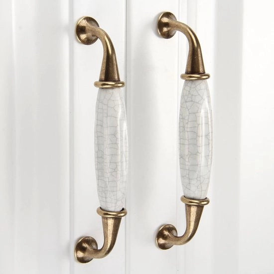 Maniglie in ceramica vintage - set di 2 maniglie in rame antico