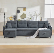 Divano 4 posti con doppia chaise longue; contenitori; portabicchieri e USB Type-C 272x136x86 cm; grigio scuro