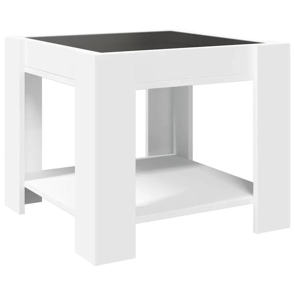 Tavolino Salotto con LED Bianco 53x53x45 cm Legno Multistrato