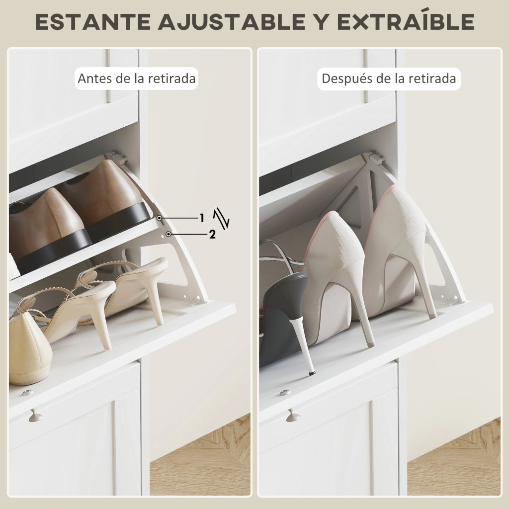 Mobile Portascarpe con 3 Cassetti e Ripiani ¨C zephmum ¨C 60x23.5x115 cm Bianco