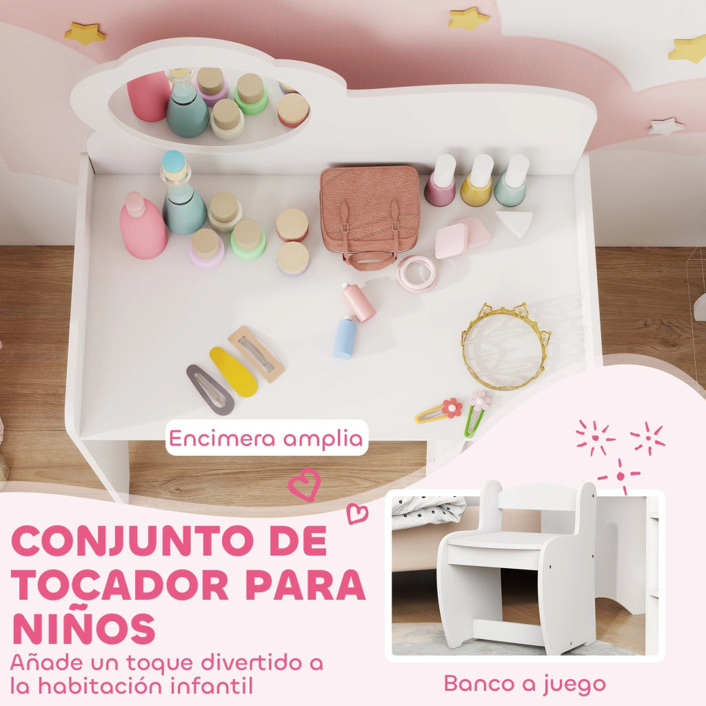 Scrivania Bambini con Specchio e Sgabello ¨C Minimal ¨C Bianco 90x50x