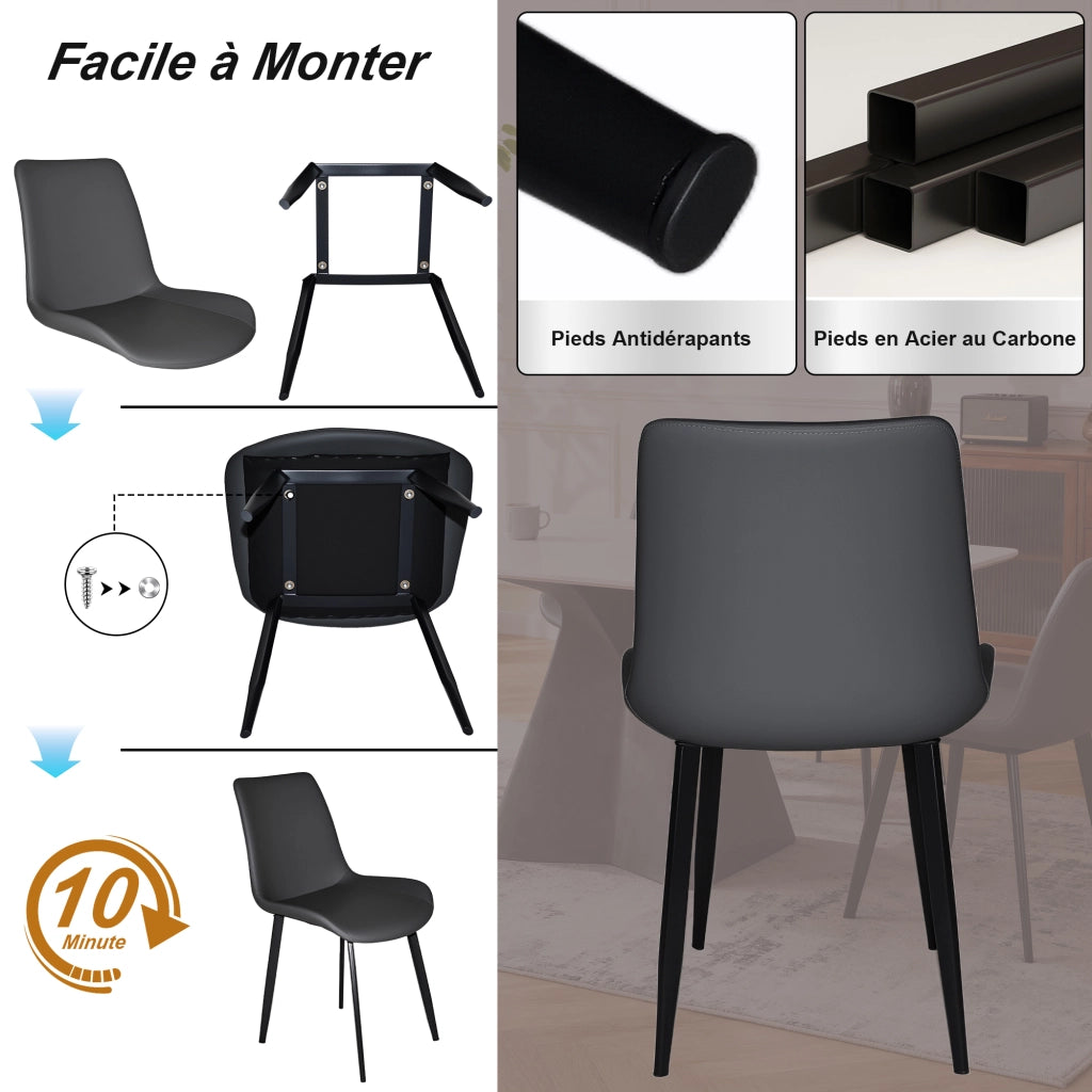 SEDIA da pranzo ergonomica in PU grigio, gambe in acciaio al carbonio, Set da 4 pezzi