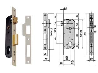 SERRATURA DA INFILARE A CILINDRO 1 MANDATA 7435  mm.25 (7435.25)    VIRO