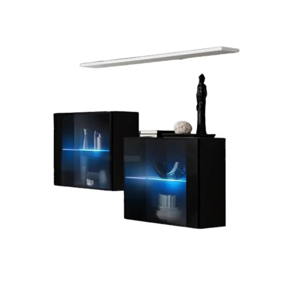 Set salotto SWITCH SBIII - Nero lucido, porta in vetro con LED integrato, scaffale bianco - Design moderno