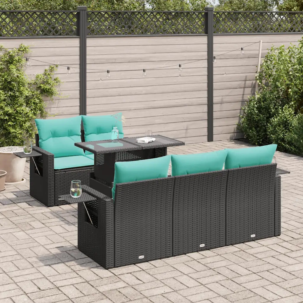 Set Divano Giardino 6 pz con Cuscini Nero Polyrattan Acacia 3326408