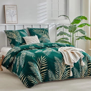 Set di coperte da letto 220 x 240 cm - Coperta da letto 220 x 240 cm - Copri cuscino 80 x 80 cm - Microfibra - Disegno foglie di palma tropicale - Respira bene e morbido