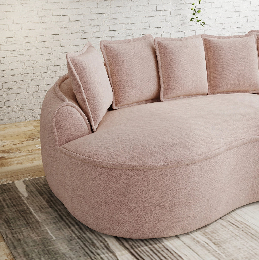 Divano modulare doppio in tessuto chenille rosa con chaise longue extra profonda e cuscini inclusi