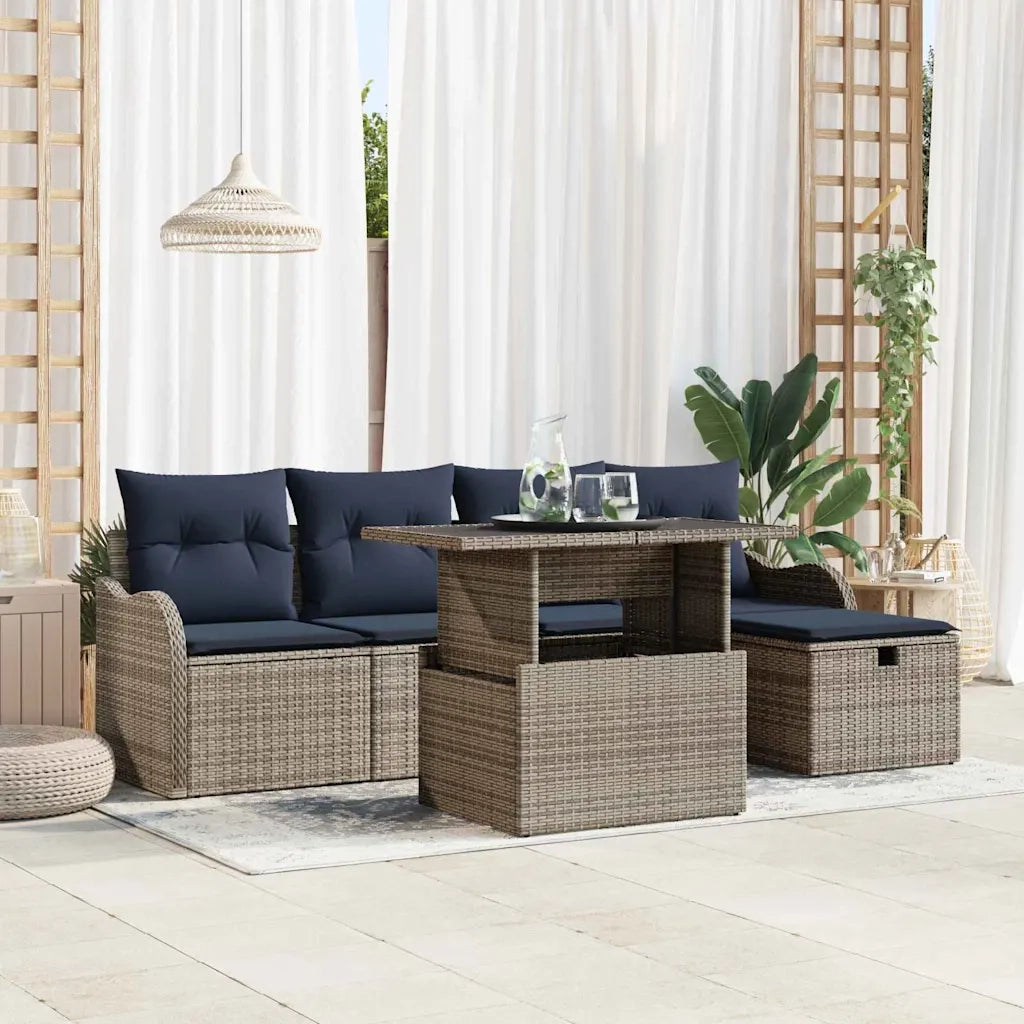 Set Divano da Giardino 6 pz Grigio polyrattan 3359712