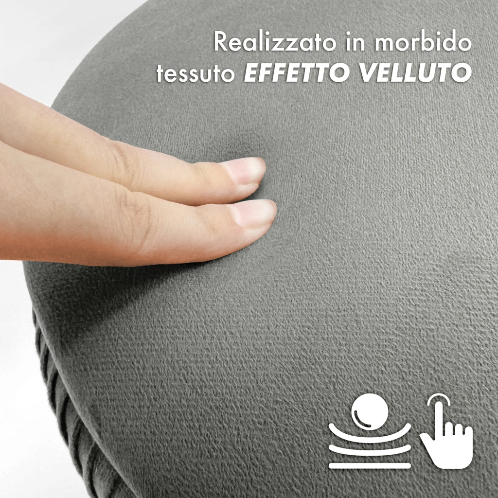 Pouf Rotondo In Velluto Con Contenitore Portaoggetti Sgabello Toeletta Trucco Tavolino Caffè Ripiano Legno Salotto Poggiapiedi Con Gambe Color Oro GrigioScuro