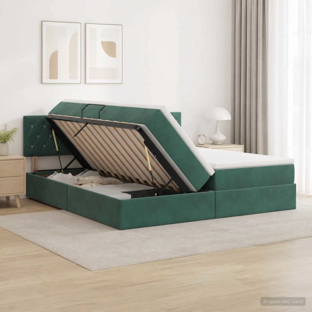 Letto con Contenitore con testiera 2 pz Verde Scuro 3458940