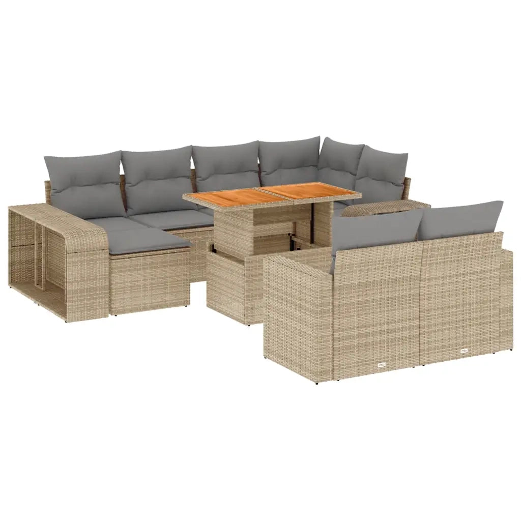 Set Divani da Giardino 11 pz con Cuscini Beige in Polyrattan 3274592
