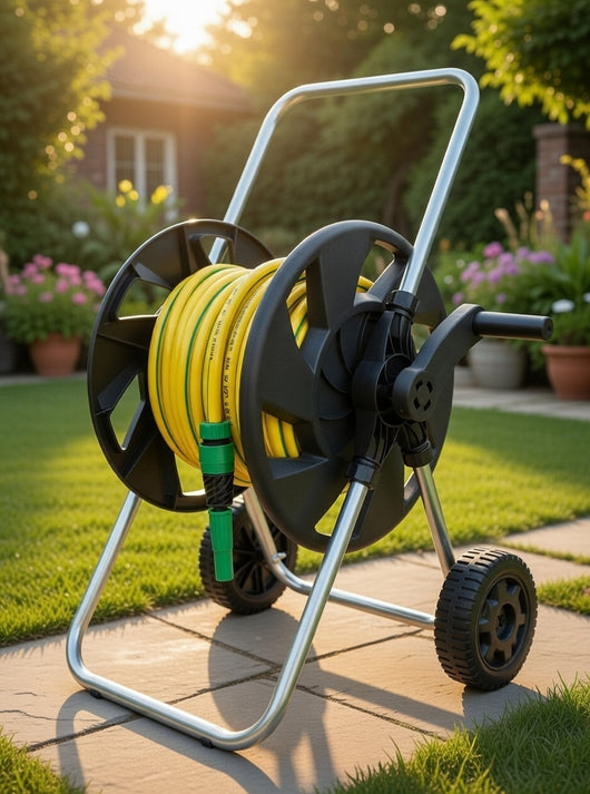 Carrello Avvolgitubo Manuale in Acciaio con Tubo 25 mt e Accessori Agrati Nero