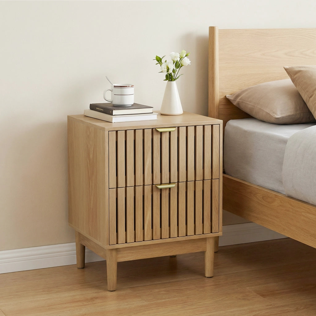 Comodino Mid-Century Modern ¨C MINIMAL ¨C Legno, 2 Cassetti, 45x39x56,5 cm
