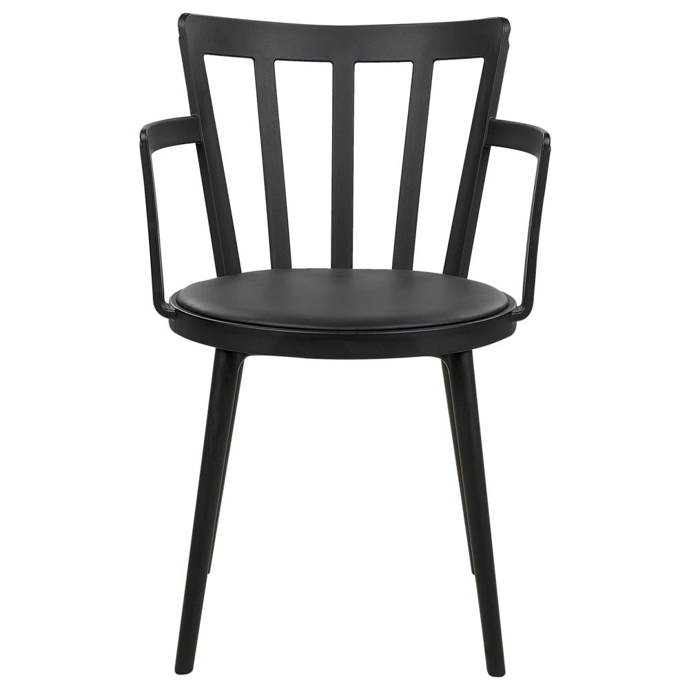 Set di 4 sedie da pranzo Seduta imbottita sintetica nera Schienale aperto in ecopelle con braccioli Soggiorno moderno minimalista
