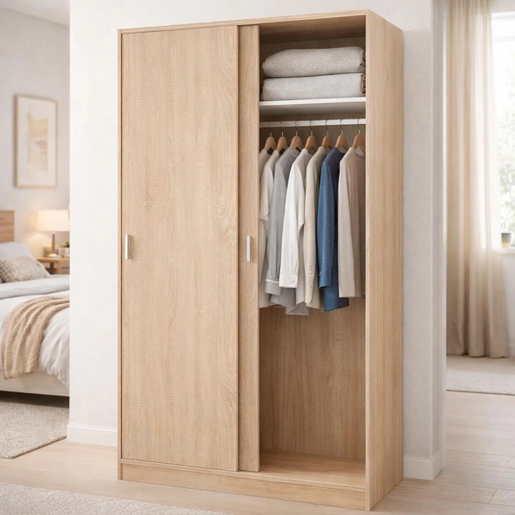 Armadio Guardaroba Vestiti 2 Ante Scorrevoli 1 Ripiano Con Barra Appendiabiti Salvaspazio Ideale Per Arredare Camera Da Letto Stanza Matrimoniale Cameretta 200 x 100 x 50 Cm Rovere Canadese
