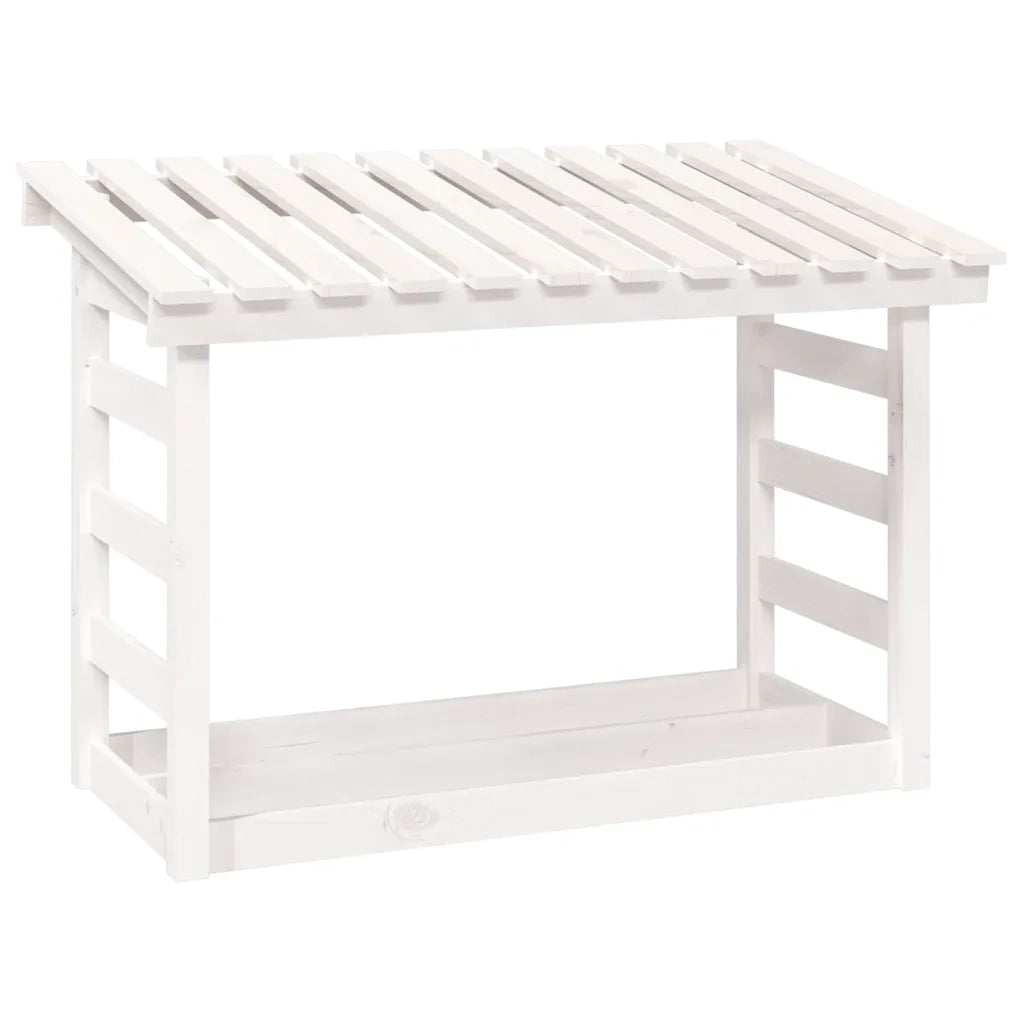 Portalegna-Scaffale per Legna Bianco 108x64,5x78 cm in Legno Massello di Pino