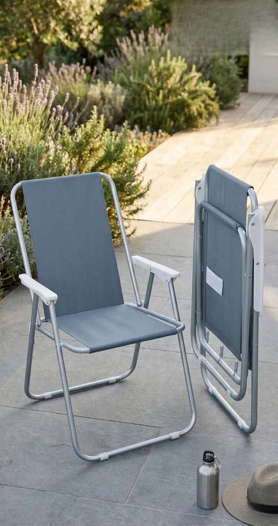 Sedia Pieghevole Relax da Esterno e Giardino. Poliestere 600D, Braccioli, Max 100kg. Colori Assortiti