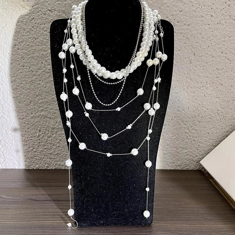 Collana con nappe sovrapposte in gypsophila, collana vintage multistrato con perle, regalo di Natale o di compleanno.