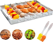 Accessori per barbecue, set di spiedini in acciaio inossidabile, spiedini per carne, accessori per barbecue, barbecue a gas, regalo 2 set di spazzole in silicone