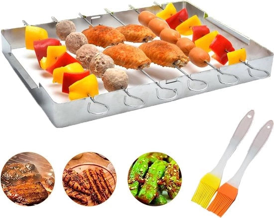 Accessori per barbecue, set di spiedini in acciaio inossidabile, spiedini per carne, accessori per barbecue, barbecue a gas, regalo 2 set di spazzole in silicone