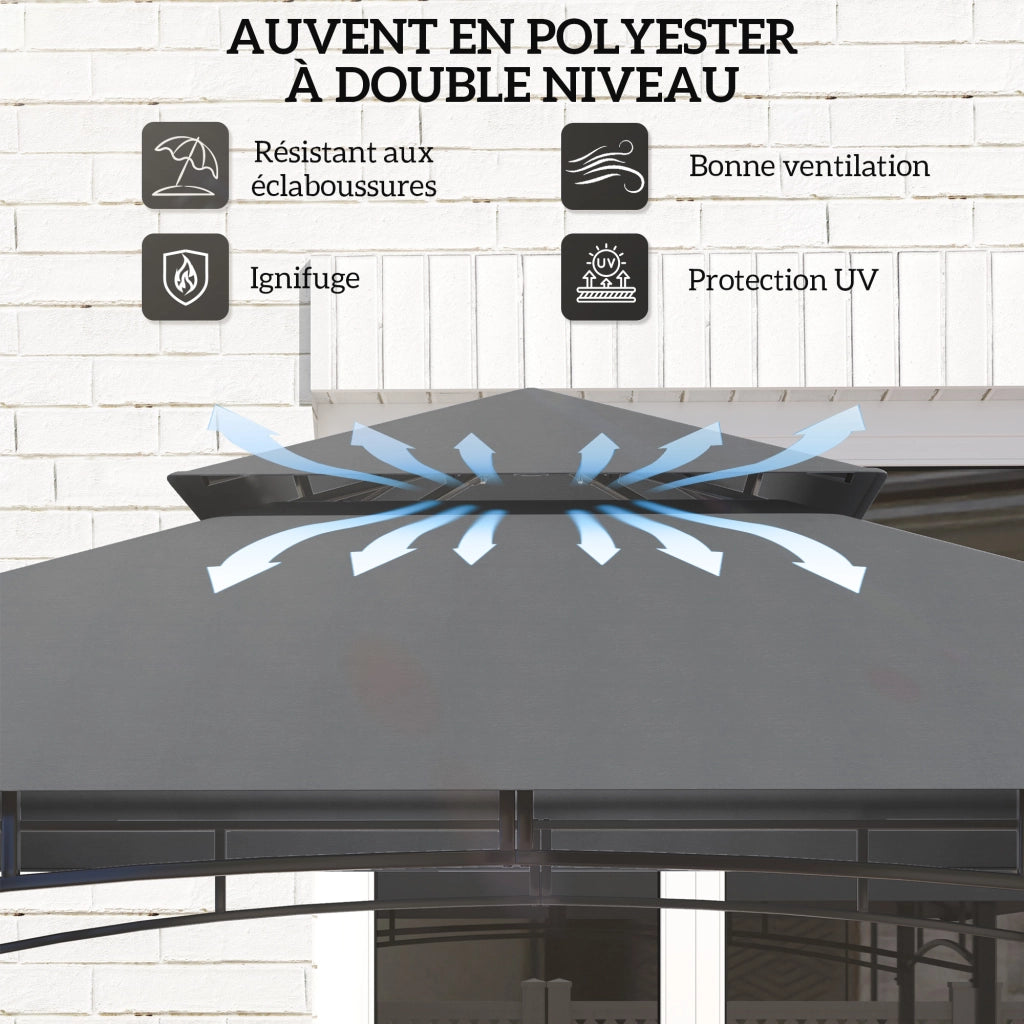 Gazebo Barbecue 2 Livelli ¨C Zephmum ¨C Grigio 240x150x250 cm