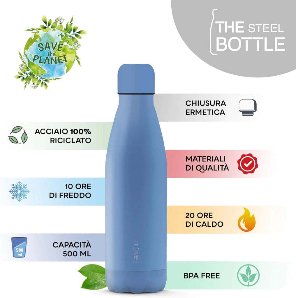 The Steel Bottle Bottiglia termica in Acciaio Inox Capacità 500 ml Chiusura Ermetica - Blue