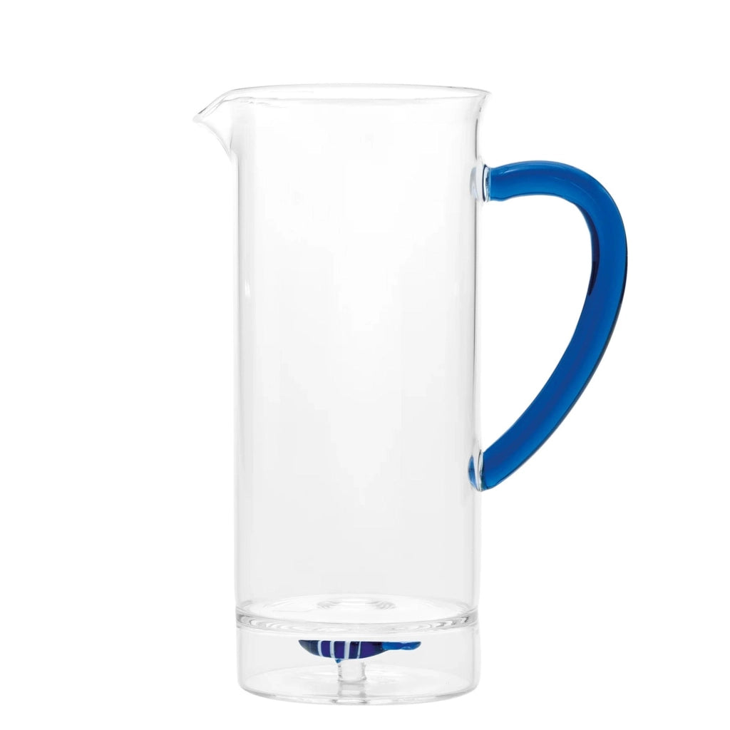 Zafferano Caraffa alta Teca Mare in vetro borosilicato soffiato a mano, decoro Sardina, design ergonomico con struttura a doppia camera per bevande