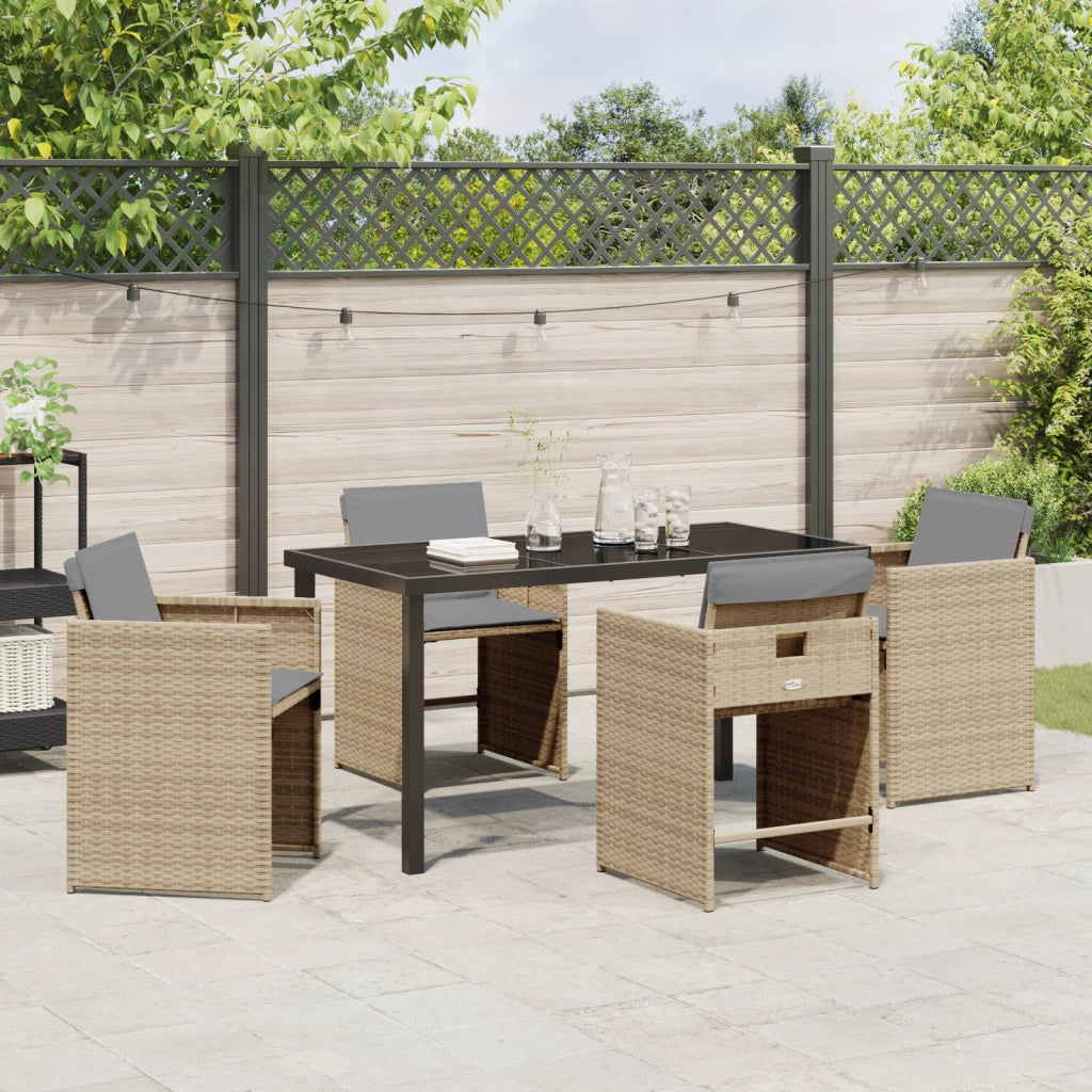 Set Giardino 5 Pezzi con Cuscini Beige in Polyrattan