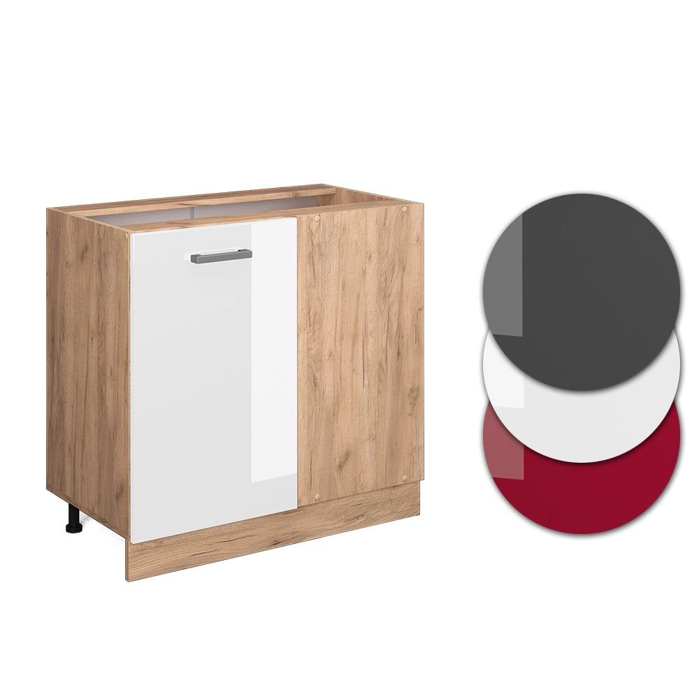 Mobile ad angolo cucina R-Line Bianco lucido/Rovere dorato 86 cm senza piano di lavoro Vicco